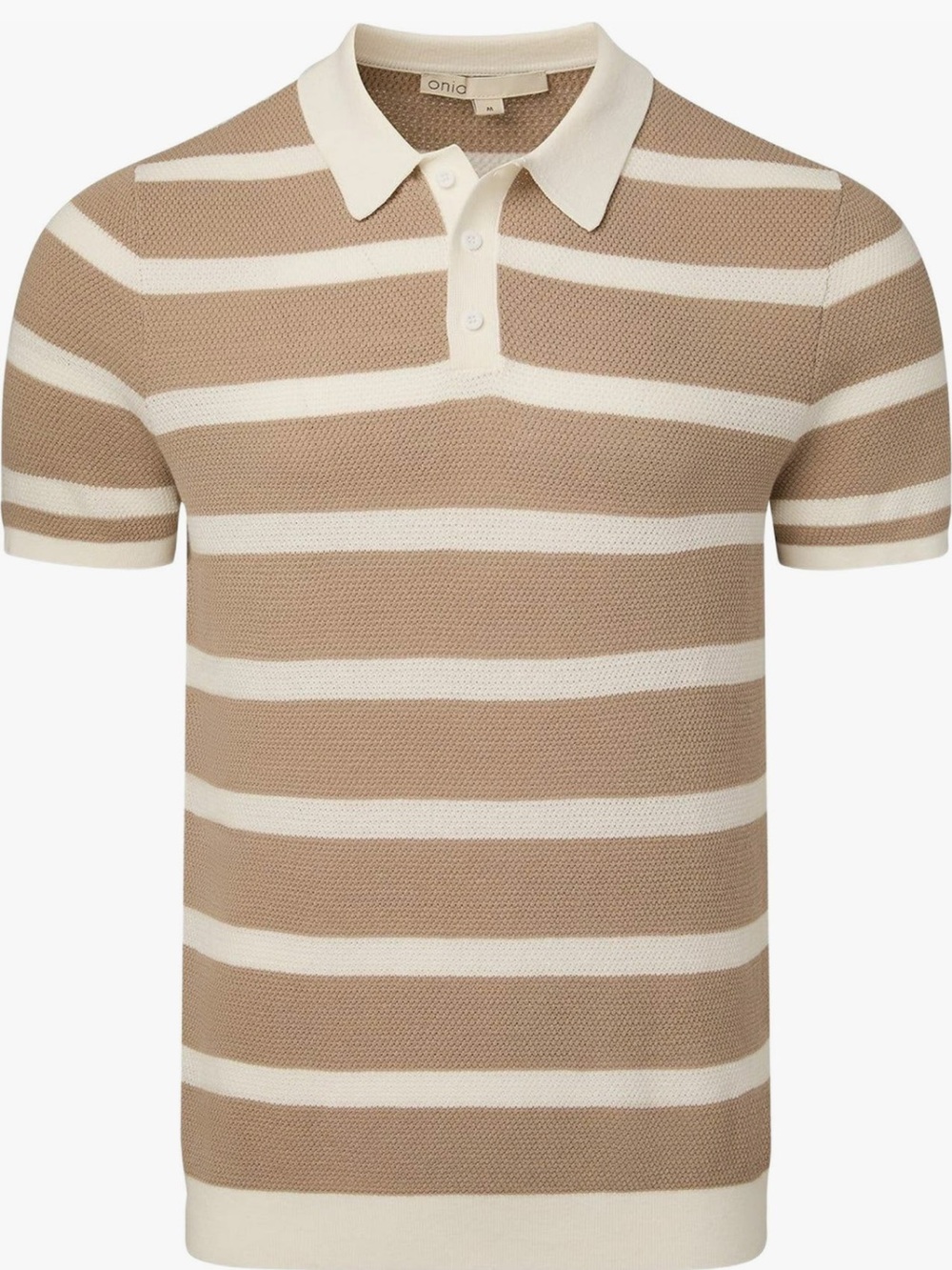Onia Taupe and White Striped Short-Sleeve Polo